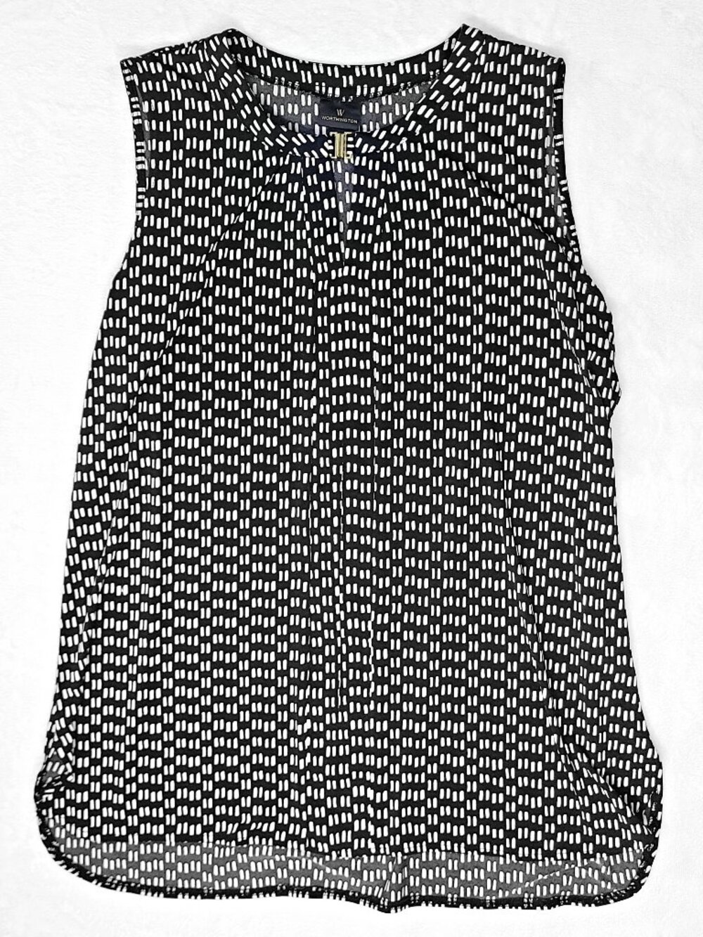 Worthington Sleeveless Keyhole Tunic size XL Large Gold Bucklet Black White Tank